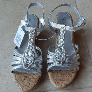 New Silver Strappy Wedges w/Crystal Stones